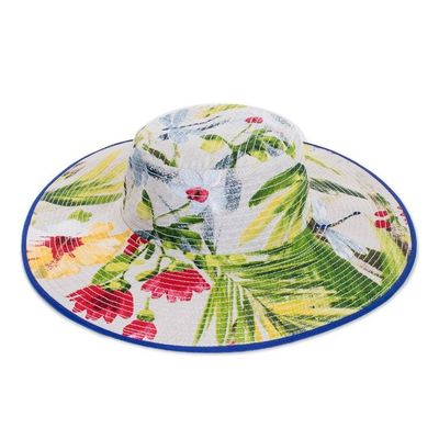 Alternate image for Tropical Cotton Sun Hat with Blue Piping and 4-Inch Brim Tropical World