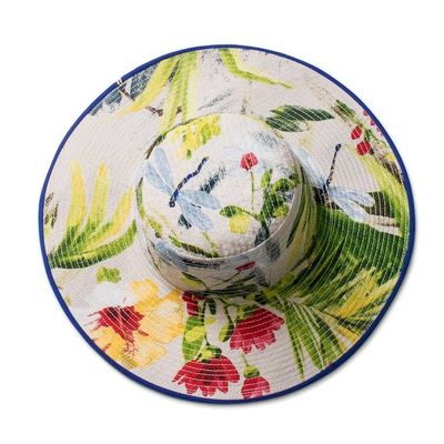 Alternate image for Tropical Cotton Sun Hat with Blue Piping and 4-Inch Brim Tropical World
