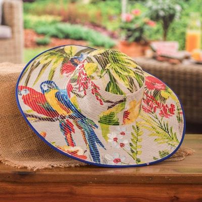 Primary image for Tropical Cotton Sun Hat with Blue Piping and 4.5-Inch Brim Tropical World