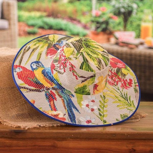 Alternate image for Tropical Cotton Sun Hat with Blue Piping and 4.5-Inch Brim Tropical World