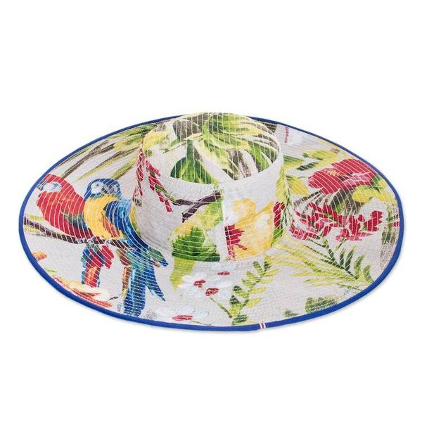 Alternate image for Tropical Cotton Sun Hat with Blue Piping and 4.5-Inch Brim Tropical World
