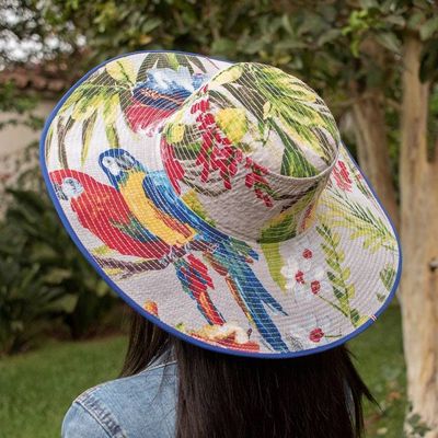 Alternate image for Tropical Cotton Sun Hat with Blue Piping and 4.5-Inch Brim Tropical World