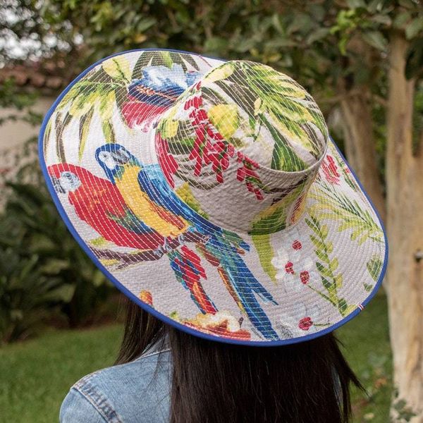 Alternate image for Tropical Cotton Sun Hat with Blue Piping and 4.5-Inch Brim Tropical World
