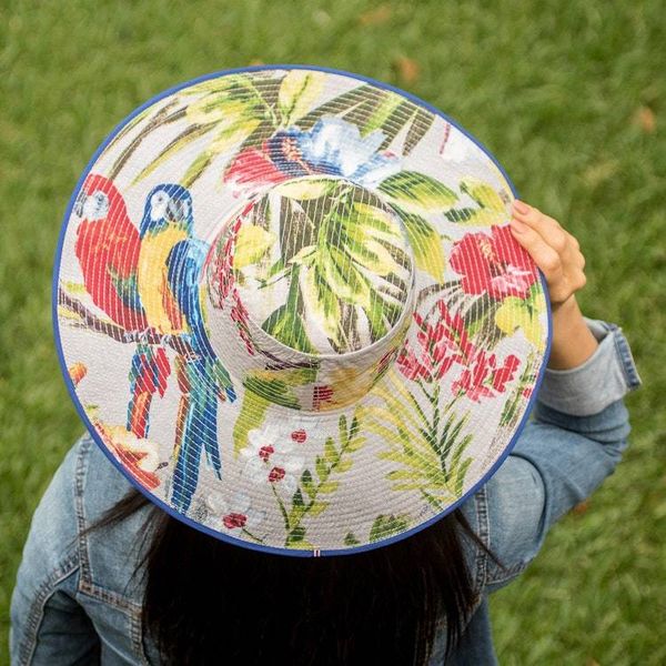 Alternate image for Tropical Cotton Sun Hat with Blue Piping and 4.5-Inch Brim Tropical World