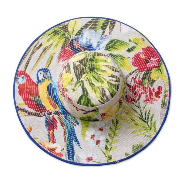 Alternate image for Tropical Cotton Sun Hat with Blue Piping and 4.5-Inch Brim Tropical World
