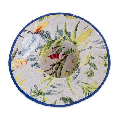 Alternate image for Tropical Cotton Sun Hat with Blue Piping and 4.5-Inch Brim Tropical World