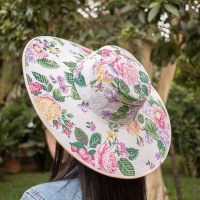 Alternate image for Floral Cotton Sun Hat with Ivory Piping and 4.5-Inch Brim Floral Space