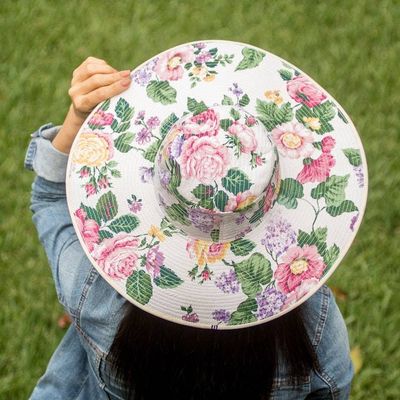 Alternate image for Floral Cotton Sun Hat with Ivory Piping and 4.5-Inch Brim Floral Space