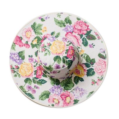 Alternate image for Floral Cotton Sun Hat with Ivory Piping and 4.5-Inch Brim Floral Space