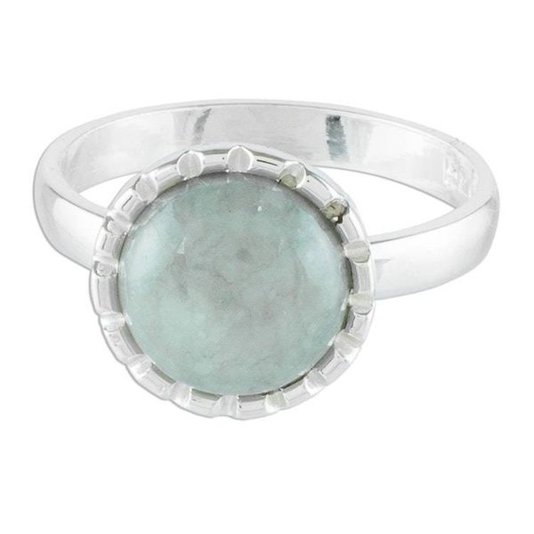 Alternate image for Sterling Silver Ring with an Apple Green Jade Circle Apple Green Moon
