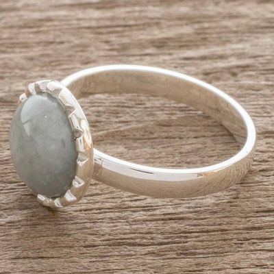 Alternate image for Sterling Silver Ring with an Apple Green Jade Circle Apple Green Moon