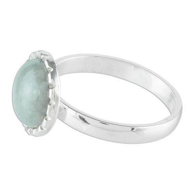 Alternate image for Sterling Silver Ring with an Apple Green Jade Circle Apple Green Moon