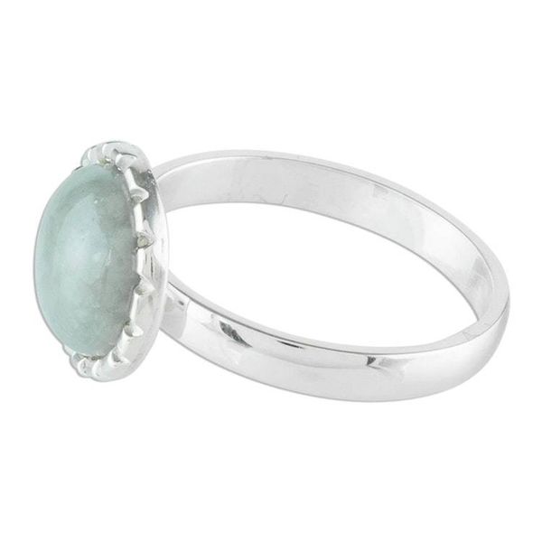 Alternate image for Sterling Silver Ring with an Apple Green Jade Circle Apple Green Moon