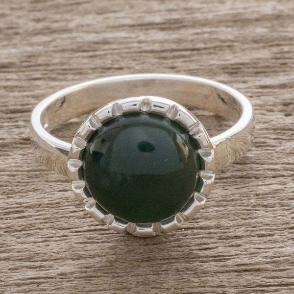 Alternate image for Sterling Silver Ring with a Princess Green Jade Circle Princess Green Moon