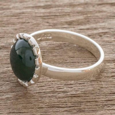 Alternate image for Sterling Silver Ring with a Princess Green Jade Circle Princess Green Moon