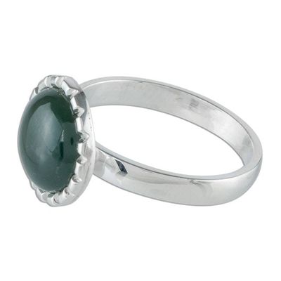 Alternate image for Sterling Silver Ring with a Princess Green Jade Circle Princess Green Moon