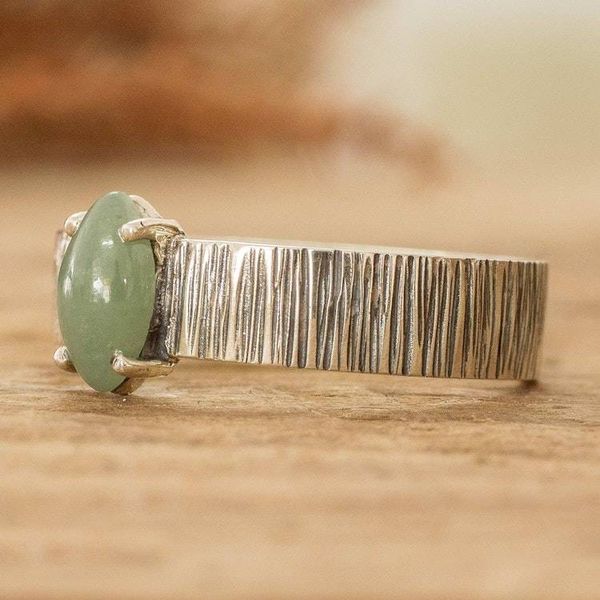 Alternate image for Striped Sterling Silver Single Stone Ring with Green Jade Vitality Stripes
