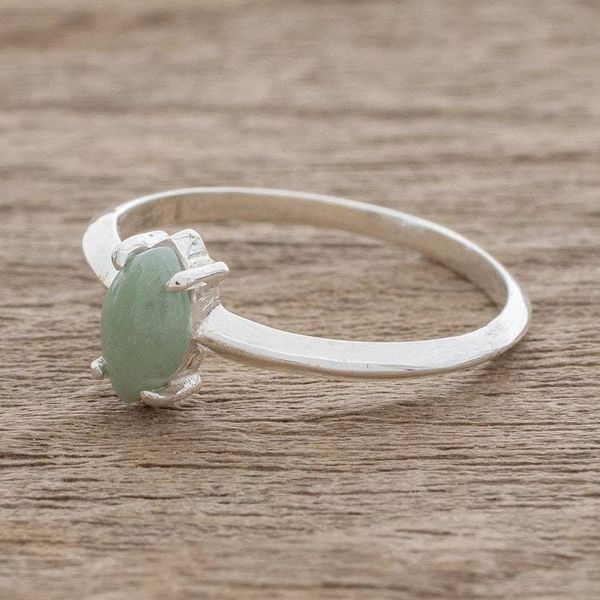 Alternate image for Sterling Silver Ring with Light Green Guatemalan Jade Cool Green Illusion