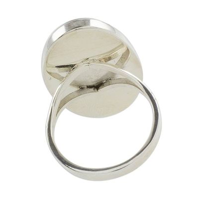 Alternate image for Oval Jade and Sterling Silver Cocktail Ring from Guatemala Dark Green Tonalities