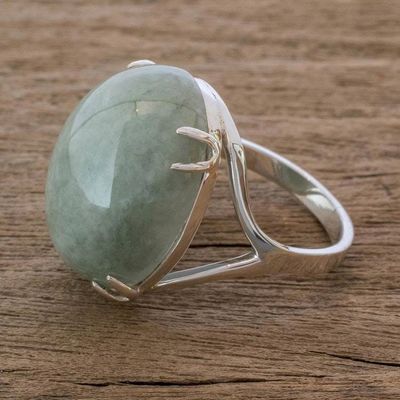 Primary image for Apple Green Jade Cocktail Ring Precious Light