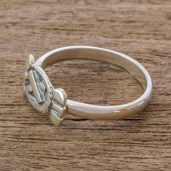 Alternate image for Mayan Silver Date Glyph for Hunters  Fishermen Unisex Ring Hunters and Fishermen
