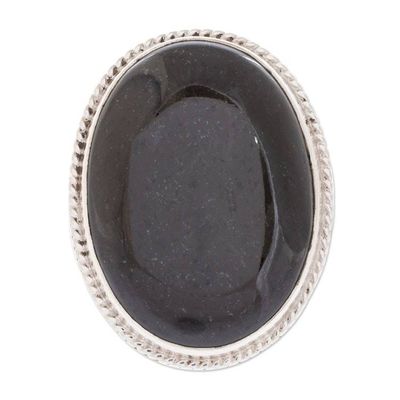 Alternate image for Unique Modern Sterling Silver Black Jade Cocktail Ring Maya Night Sky