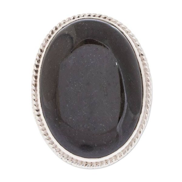 Alternate image for Unique Modern Sterling Silver Black Jade Cocktail Ring Maya Night Sky