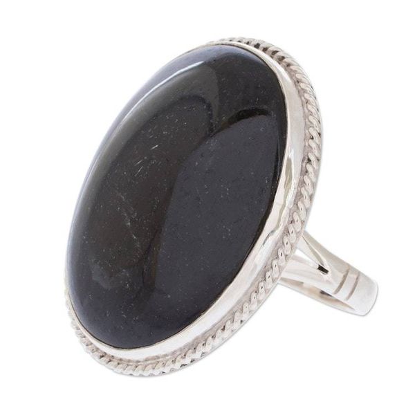 Alternate image for Unique Modern Sterling Silver Black Jade Cocktail Ring Maya Night Sky