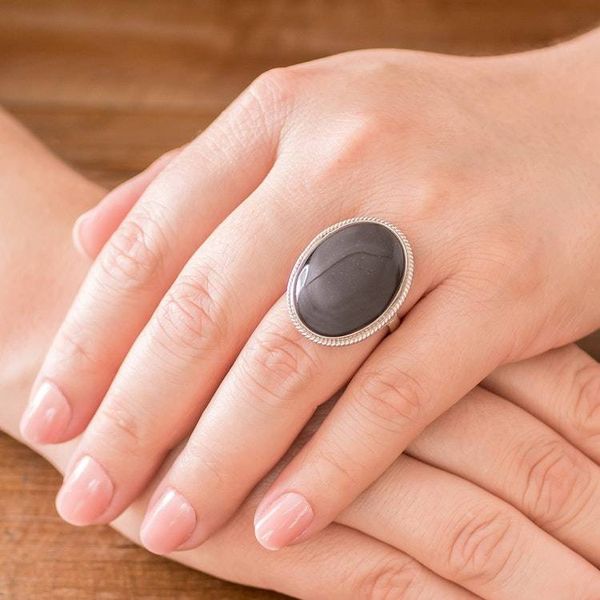 Alternate image for Unique Modern Sterling Silver Black Jade Cocktail Ring Maya Night Sky