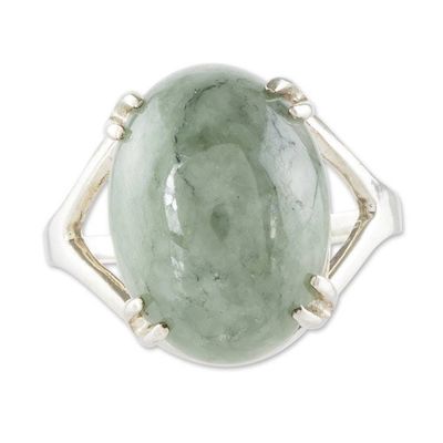 Alternate image for Sterling and Jade Cabochon Ring Delicate Green