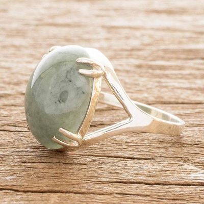 Alternate image for Sterling and Jade Cabochon Ring Delicate Green
