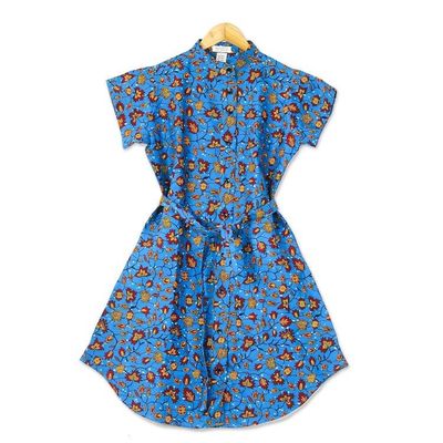 Alternate image for Printed Cotton Short Sleeve Shirtdress in Azure Virtuous Lady