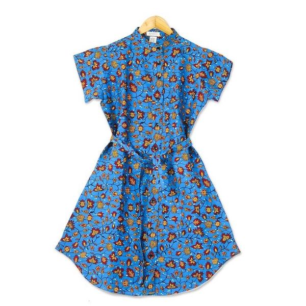 Alternate image for Printed Cotton Short Sleeve Shirtdress in Azure Virtuous Lady