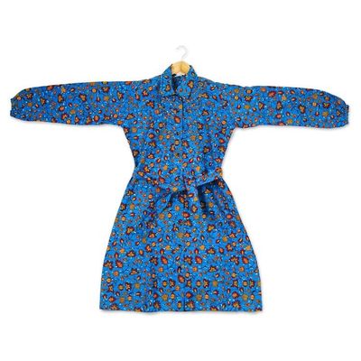 Alternate image for Vine Motif Cotton Shirtdress in Azure from Ghana Virtuous Vine