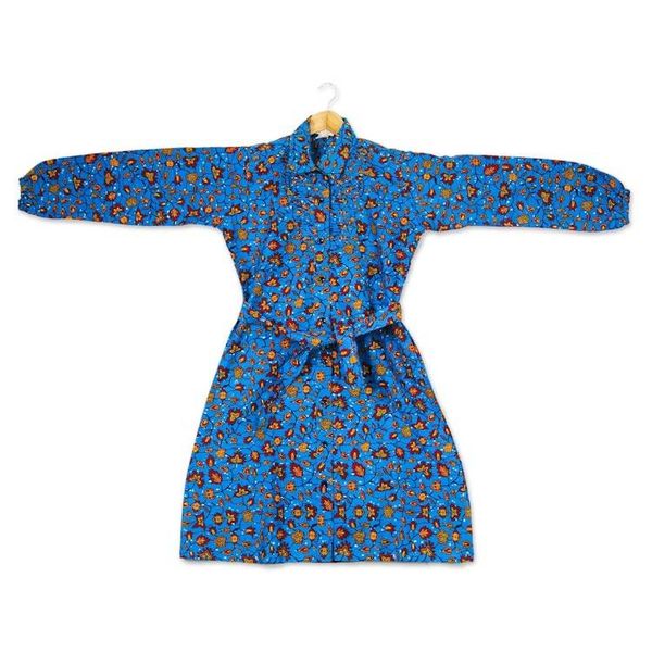 Alternate image for Vine Motif Cotton Shirtdress in Azure from Ghana Virtuous Vine