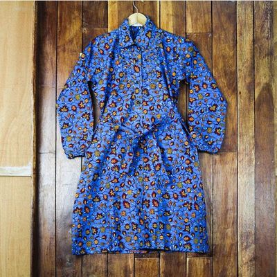 Alternate image for Vine Motif Cotton Shirtdress in Azure from Ghana Virtuous Vine