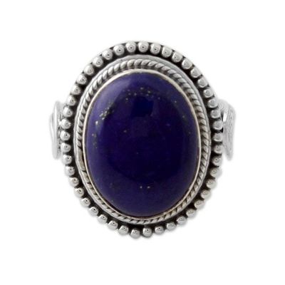 Alternate image for Sterling Silver Cocktail Ring with Lapis Lazuli from India Royal Blue Glow