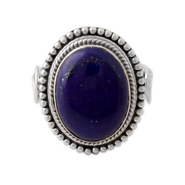 Alternate image for Sterling Silver Cocktail Ring with Lapis Lazuli from India Royal Blue Glow