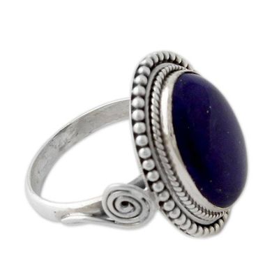 Alternate image for Sterling Silver Cocktail Ring with Lapis Lazuli from India Royal Blue Glow