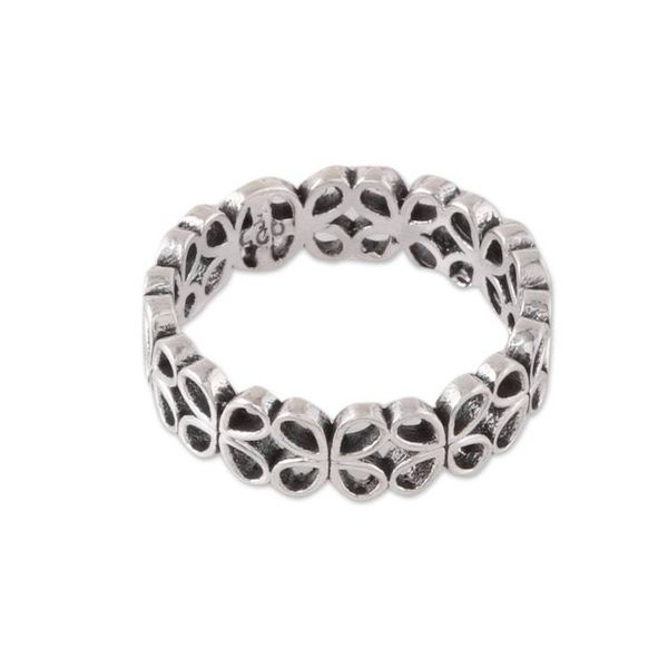 Alternate image for Petal Pattern Sterling Silver Band Ring from India Happy Petals
