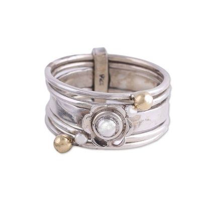 Alternate image for Handmade Sterling Silver and Brass Indian Meditation Ring Floral Splendor