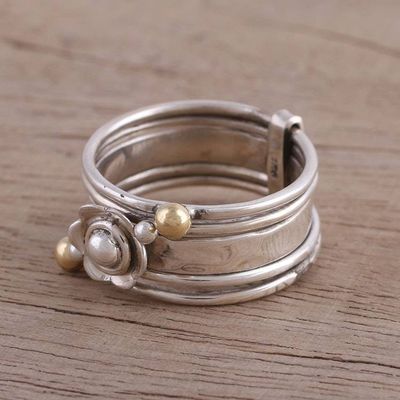 Alternate image for Handmade Sterling Silver and Brass Indian Meditation Ring Floral Splendor
