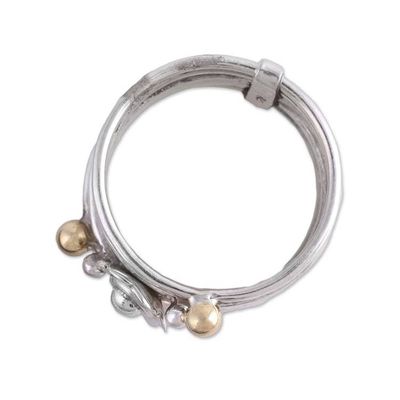 Alternate image for Handmade Sterling Silver and Brass Indian Meditation Ring Floral Splendor