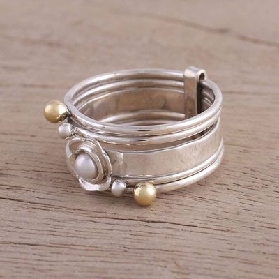 Alternate image for Cultured Pearl and Sterling Silver Meditation Spinner Ring Luminous Floral