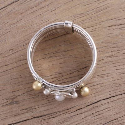 Alternate image for Cultured Pearl and Sterling Silver Meditation Spinner Ring Luminous Floral