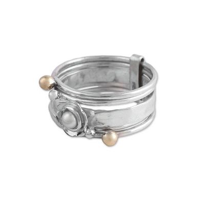 Alternate image for Cultured Pearl and Sterling Silver Meditation Spinner Ring Luminous Floral