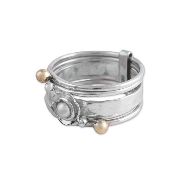 Alternate image for Cultured Pearl and Sterling Silver Meditation Spinner Ring Luminous Floral