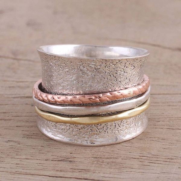 Alternate image for Sterling Silver India Meditation Ring with Copper and Brass Stylish Textures