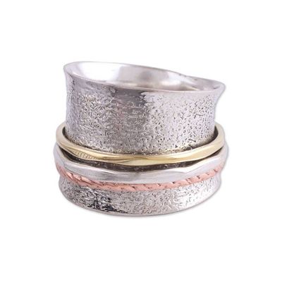 Alternate image for Sterling Silver India Meditation Ring with Copper and Brass Stylish Textures