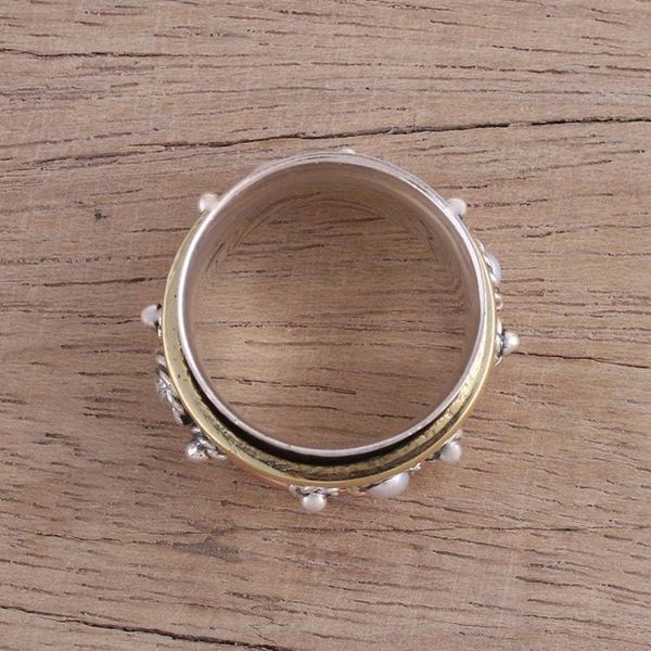 Alternate image for Handcrafted Sterling Silver Meditation Ring with Pearl Spinning Blossom
